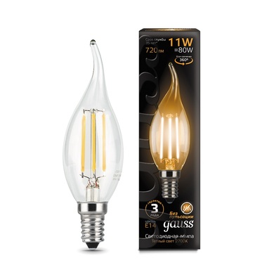 Лампа Gauss LED Filament Свеча на ветру E14 11W 720lm 2700K 104801111