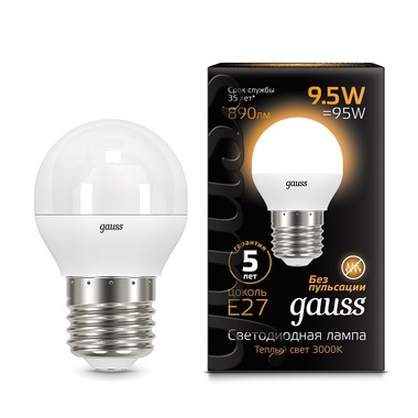 Лампа Gauss LED Шар E27 9.5W 890lm 3000K 105102110