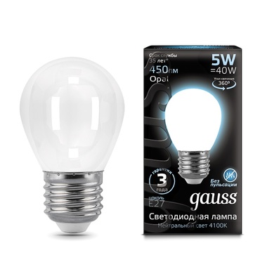 Лампа Gauss LED Filament Шар OPAL E27 5W 450lm 4100K 105202205