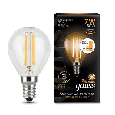 Лампа Gauss LED Filament Шар E14 7W 550lm 2700K 105801107 105801107-S