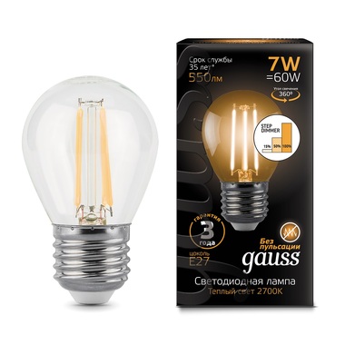 Лампа Gauss LED Filament Шар E27 7W 550lm 2700K 105802107 105802107-S