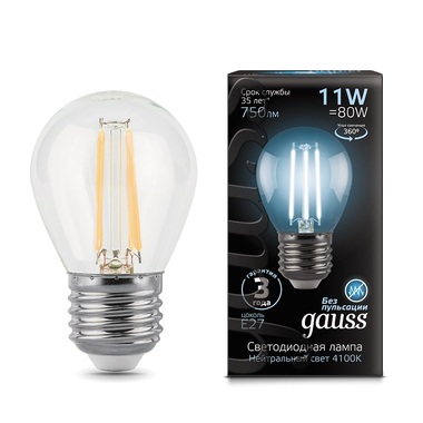 Лампа Gauss LED Filament Шар E27 11W 750lm 4100K 105802211