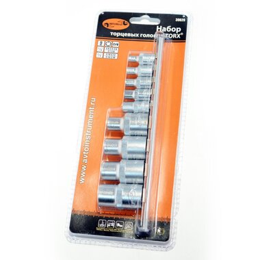 Набор головок TORX E4-E16 DR1/4"+1/2", 9 шт. на планке АвтоDело 39829