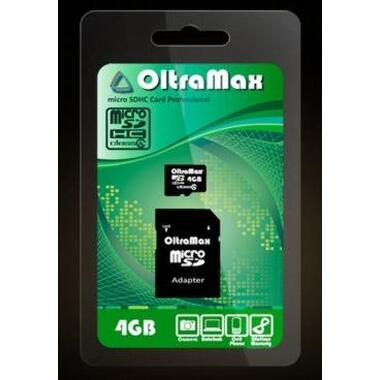 Карта памяти OLTRAMAX MicroSDHC 4GB Class4 + адаптер SD o-1069830