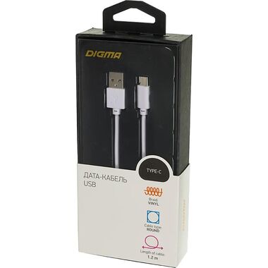 Кабель Digma USB Type-C (m) -  USB (m),  1.2м,  2A,  белый TYPE-C-1.2M-WH 1084560