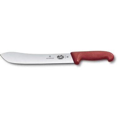 Нож кухонный Victorinox Fibrox Butchers knife, разделочный, 250мм, заточка прямая, стальной, красный 5.7401.25