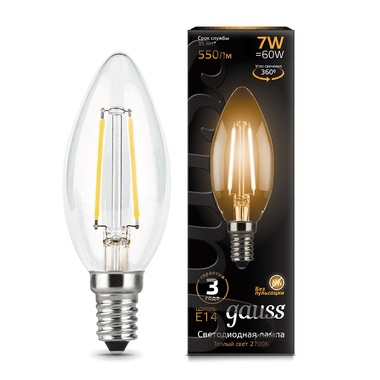 Лампа Gauss LED Filament Свеча E14 7W 550lm 2700К 103801107