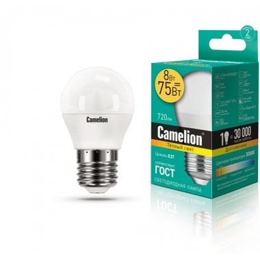 Светодиодная лампа Camelion LED8-G45/830/E27 8Вт 220В 12392