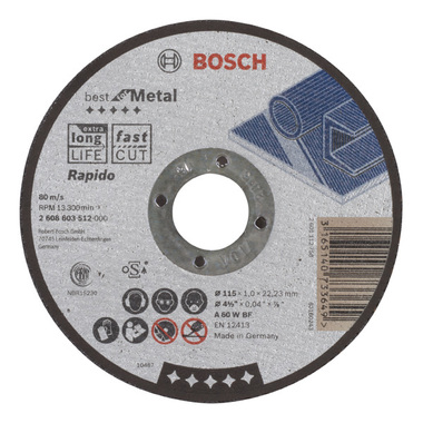 Круг отрезной по металлу (115x1.0х22.2 мм) Bosch 2608603512