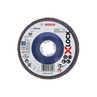 Шлифовальный круг лепестковый X571 X-LOCK (125 мм; G80) Bosch 2608619211