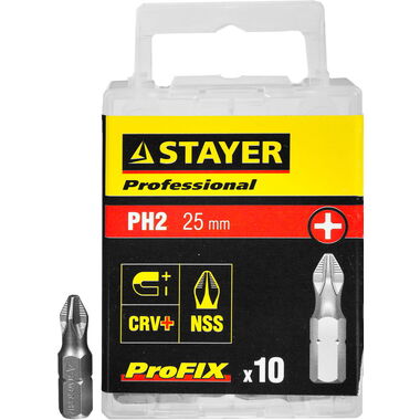 Биты PROFESSIONAL ProFix Phillips (10 шт; 25 мм; PH2; 1/4") STAYER 26201-2-25-10_z01