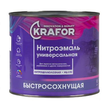 Нитроэмаль НЦ-132 быстросохнущая Krafor, глянцевая, 1,7 кг, черная 495