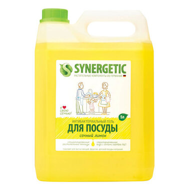 Средство для мытья посуды 5л лимон антибактериальное SYNERGETIC 103500 605560