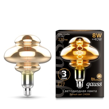 Лампа Gauss Led Vintage Filament Flexible BD160 8W 330lm E27 160х210mm Gray 2400K 162802008