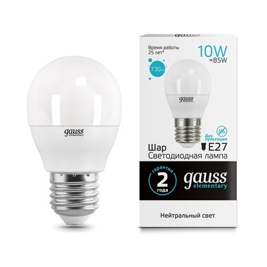 Лампа Gauss LED Elementary Шар 10W E27 730lm 4100K 53220