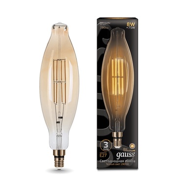 Лампа Gauss LED Vintage Filament BT120 8W E27 120х420mm Golden 780lm 2400K 155802008