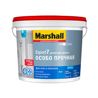 Краска MARSHALL EXPORT 7 матовая для внутренних работ, моющаяся, Баз BW 2,5л 5183666