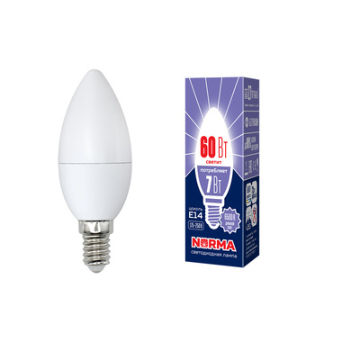 Светодиодная лампа Volpe LED-C37-7W/DW/E14/FR/NR. Форма свеча, матовая. UL-00003794