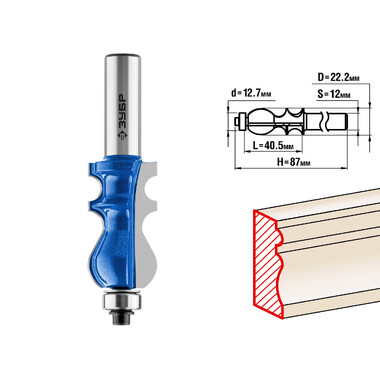 Фреза кромочная фигурная №2 ПРОФЕССИОНАЛ (22.2х40.5х87 мм; хвостовик 12 мм) Зубр 28713-22.2