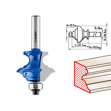 Фреза кромочная фигурная многопрофильная №6 ПРОФЕССИОНАЛ (34.9х27.1х70.6 мм; хвостовик 8 мм) Зубр 28717-34.9