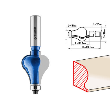 Фреза кромочная фигурная №7 ПРОФЕССИОНАЛ (32х38.1х89.6 мм; хвостовик 12 мм) Зубр 28718-32
