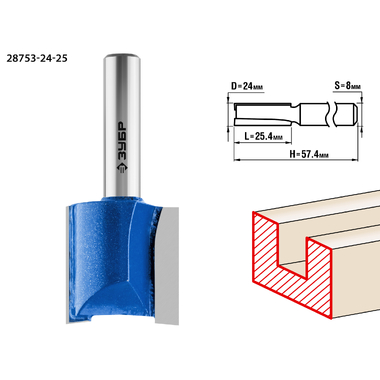 Фреза пазовая прямая ПРОФЕССИОНАЛ (24х25х57.5 мм; хвостовик 8 мм) Зубр 28753-24-25