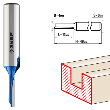 Фреза пазовая прямая ПРОФЕССИОНАЛ (4х13х49 мм; хвостовик 8 мм) Зубр 28753-4-13