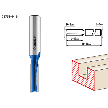Фреза пазовая прямая ПРОФЕССИОНАЛ (6х19х50 мм; хвостовик 8 мм) Зубр 28753-6-19