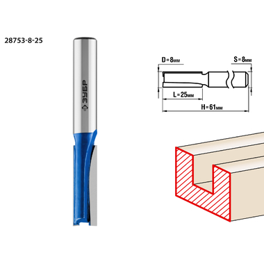 Фреза пазовая прямая ПРОФЕССИОНАЛ (8х25х61 мм; хвостовик 8 мм) Зубр 28753-8-25