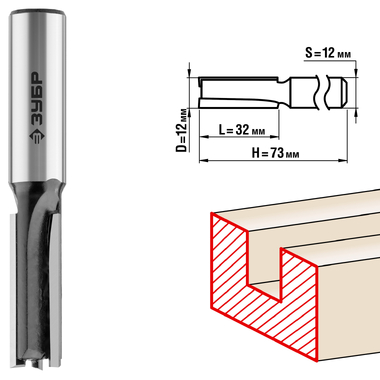 Фреза пазовая прямая для ламината ПРОФЕССИОНАЛ (12х32х73 мм; хвостовик 12 мм) Зубр 28780-12-32-12