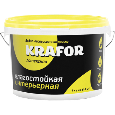 Интерьерная водно-дисперсная латексная влагостойкая краска Krafor 3 кг 1 26965