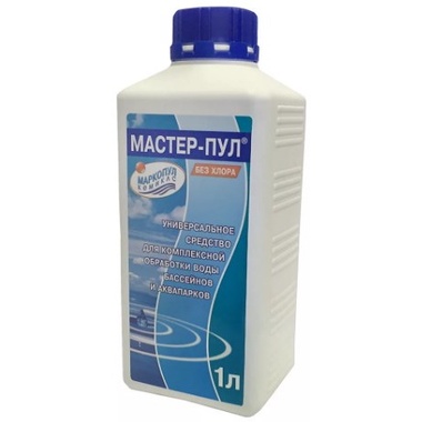 Жидкое безхлорное средство 4 в 1 для обеззараживания и очистки воды Маркопул Кемиклс МАСТЕР-ПУЛ, 1л М20