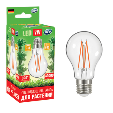 Светодиодная лампа для растений REV А60 E27 7W FILAMENT, 575-650Нм, PPF>10 32416 4