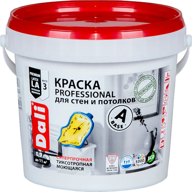 Акриловая краска Dali Professional 3 матовая для стен и потолков База А 0.9 л 6 29342