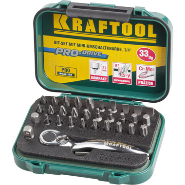 Набор бит с мини трещоткой 1/4" Kraftool EXPERT 33 предмета 26157-H33