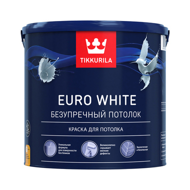 Краска TIKKURILA EURO WHITE безупречный потолок, для потолка, глубокоматовая, белая 9л 700009612