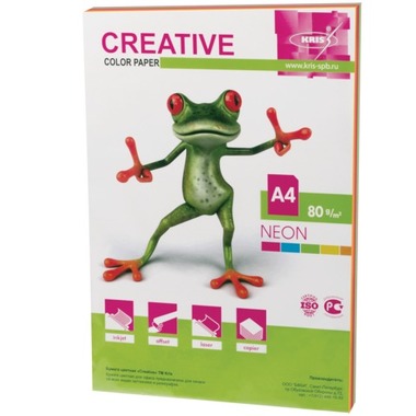 Бумага цветная CREATIVE color, А4, 80 г/м2, 50 л., (5 цветов х 10 листов) микс неон, БНpr-50r БНPR-50R