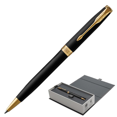 Ручка шариковая PARKER "Sonnet Core Matt Black GT", корпус черный матовый лак, позолоченные детали, черная, 1931519