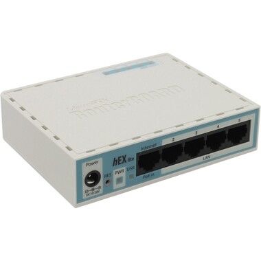 Маршрутизатор Mikrotik hEX lite RB750r2 (4 порта Ethernet 10/100 Мбит/сек, WAN 10/100 Мбит/сек, 64Mb) (RB750r2) RB750R2
