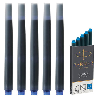 Картриджи чернильные PARKER "Cartridge Quink", КОМПЛЕКТ 5 шт., смываемые чернила, синие, 1950383