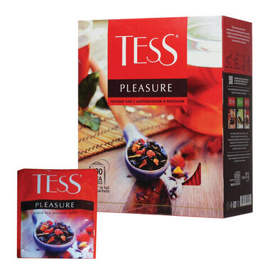 Чай TESS (Тесс) "Pleasure", черный с шиповником и яблоком, 100 пакетиков по 1,5 г, 0919-09