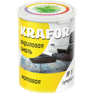 Акриловая матовая эмаль Krafor супербелая 1 кг 4 44985