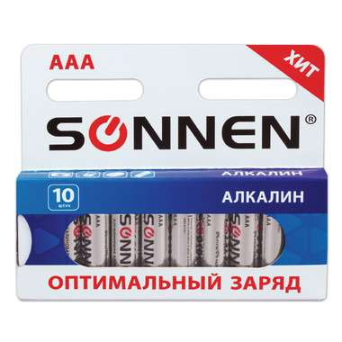 Батарейки SONNEN Alkaline, AAA алкалиновые, 10 шт., в коробке, 451089