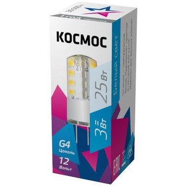 Светодиоднаялампа КОСМОС LED 3Вт 12В G4 4500К LksmLED3wJCG412v45 482437