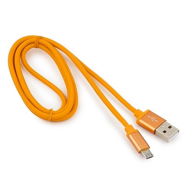 Кабель Cablexpert USB 2.0 AM/microB, серия Silver, длина 1 м, оранжевый, блистер, CC-S-mUSB01O-1M