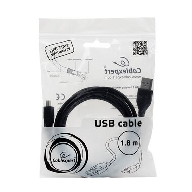 Кабель Cablexpert USB 2.0 Pro, AM/miniBM, 5P, 1.8м, экран, черный пакет CCP-USB2-AM5P-6