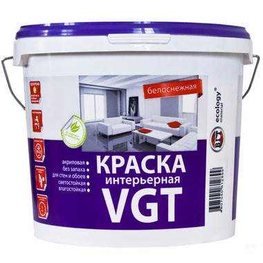 Интерьерная краска VGT ВД АК 2180 Белоснежная, влагостойкая 15кг 11601489