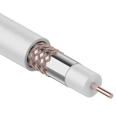 Коаксиальный кабель REXANT RG-6U+Cu, 75 Ом, Cu/Al/Cu, 64%, бухта 305 м, белый 01-2231