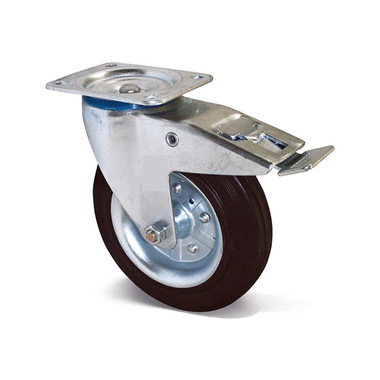 Поворотное колесо на площадке с тормозом Brante 160 мм чёрная резина 104103