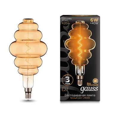 Лампа Gauss LED Vintage Filament Flexible BD200 6W E27 200x410mm Amber 2400K 1/6 158802006